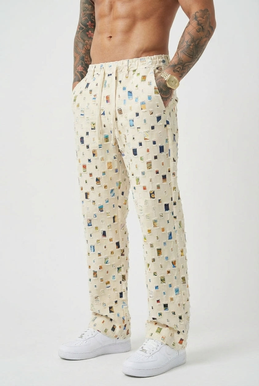 FJØRNA straight-fit white trousers displayed on a model, showcasing tailored design and clean lines for a modern look.
