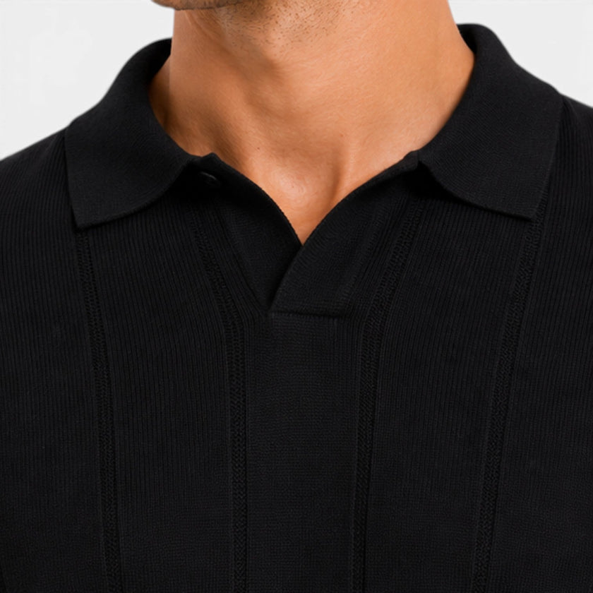 Men's lightweight knitted striped polo shirt by FJØRNA, breathable slim fit summer shirt with a classic design.