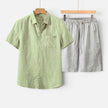 Men's two-piece summer set by FJØRNA, lightweight and breathable casual fit, featuring a short-sleeve top and shorts for warm weather.