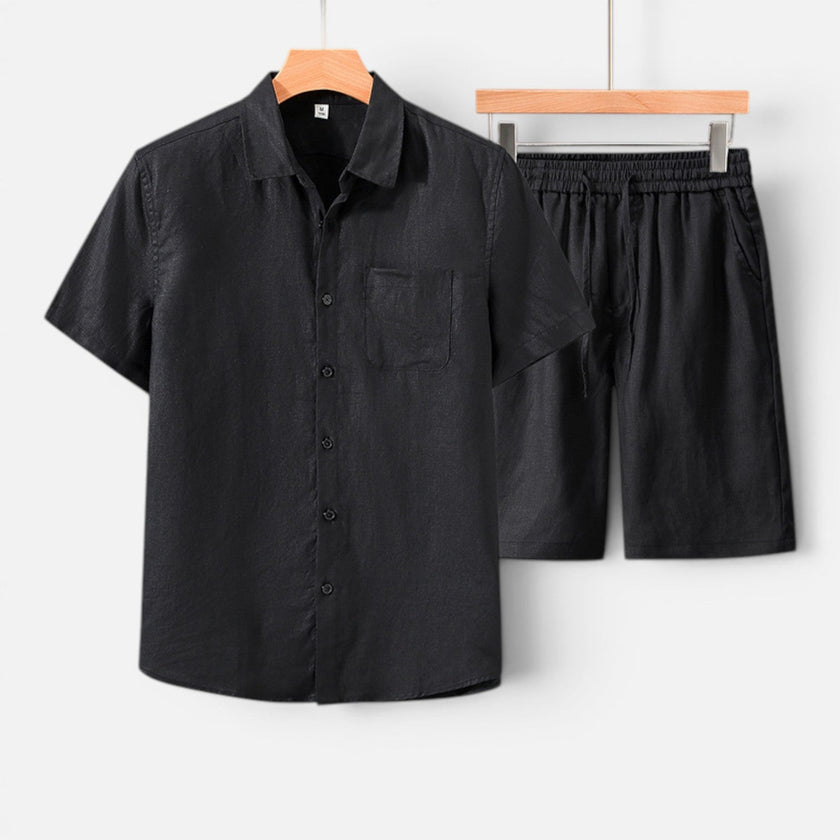 Men's summer set by FJØRNA featuring lightweight, breathable shirt and shorts perfect for warm weather.