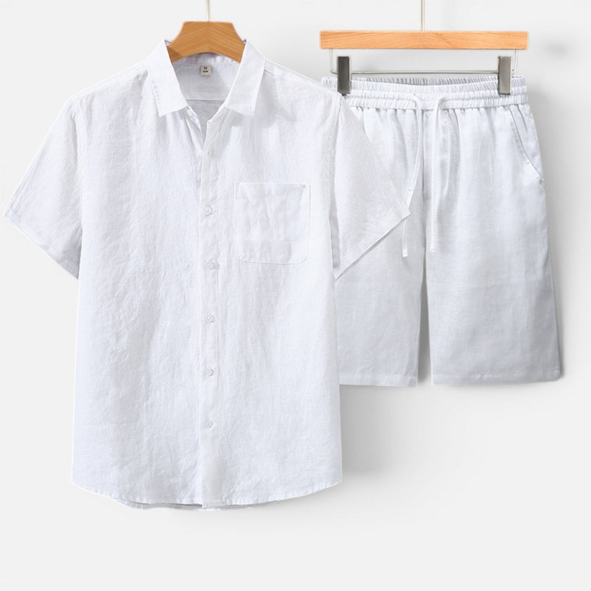 Men's lightweight, breathable summer shirt and shorts set by FJØRNA, perfect for warm weather and casual wear.