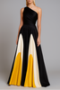 FJØRNA Vacation & Beach Days casual one-shoulder wedding dress in black and yellow, perfect for summer beach and vacation outings.