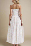 FJØRNA Tasmin women's white print midi dress with a bodycon fit, perfect for day to night styling.