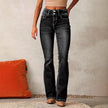 FJØRNA lightweight high-waist bootcut women's jeans with pockets, perfect for summer, shown in a natural denim shade.