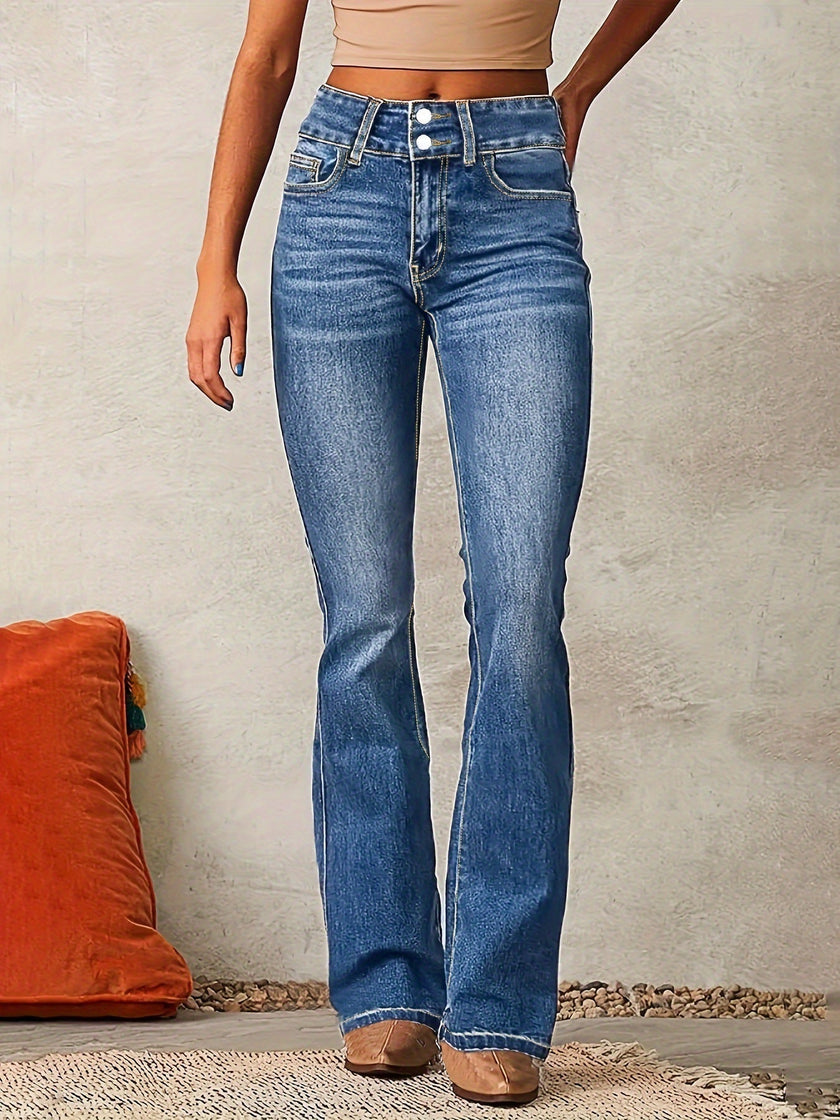 FJØRNA women's lightweight summer jeans with high waist and bootcut style, featuring front and back pockets.