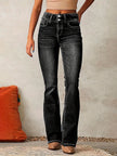 FJØRNA women's high waist bootcut summer jeans with front pockets, lightweight denim, and a relaxed fit.