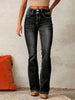 FJØRNA women's high waist bootcut summer jeans with front pockets, lightweight denim, and a relaxed fit.