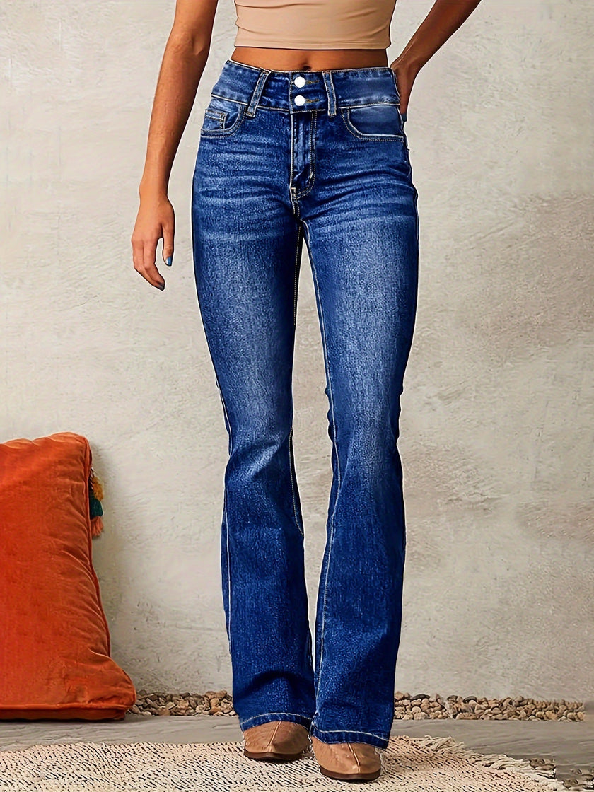 FJØRNA women's lightweight high waist bootcut jeans with pockets, casual summer denim pants for women, shown in a relaxed fit.