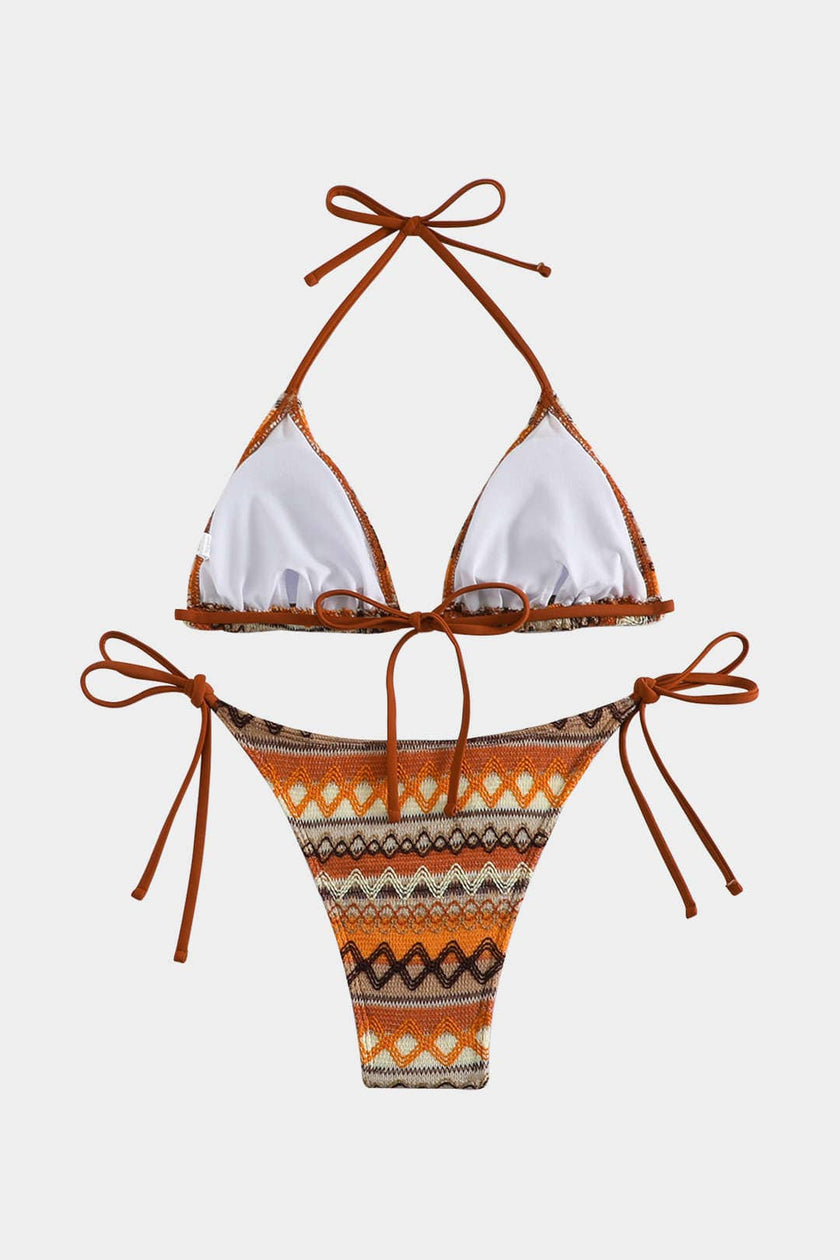FJØRNA women's triangle bikini set with adjustable tie straps, featuring classic swimwear design for summer beachwear.
