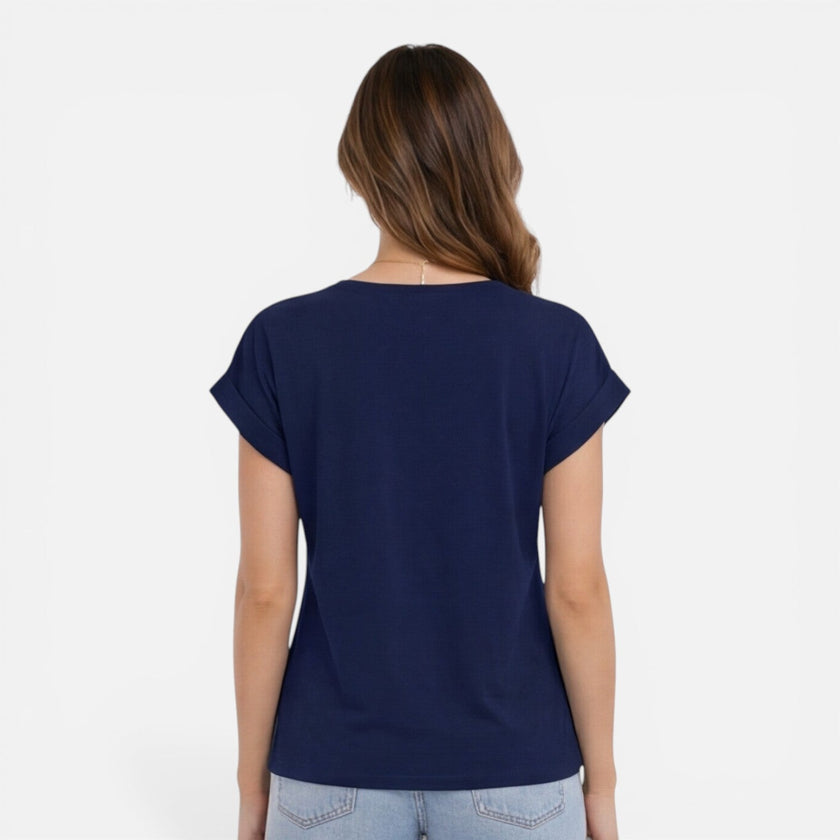 Women's FJØRNA V-neck twist front casual summer t-shirt with short sleeves, soft and stylish for warm weather.
