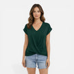 FJØRNA women's V-neck twist front casual summer T-shirt with short sleeves, soft fabric, perfect for warm weather.