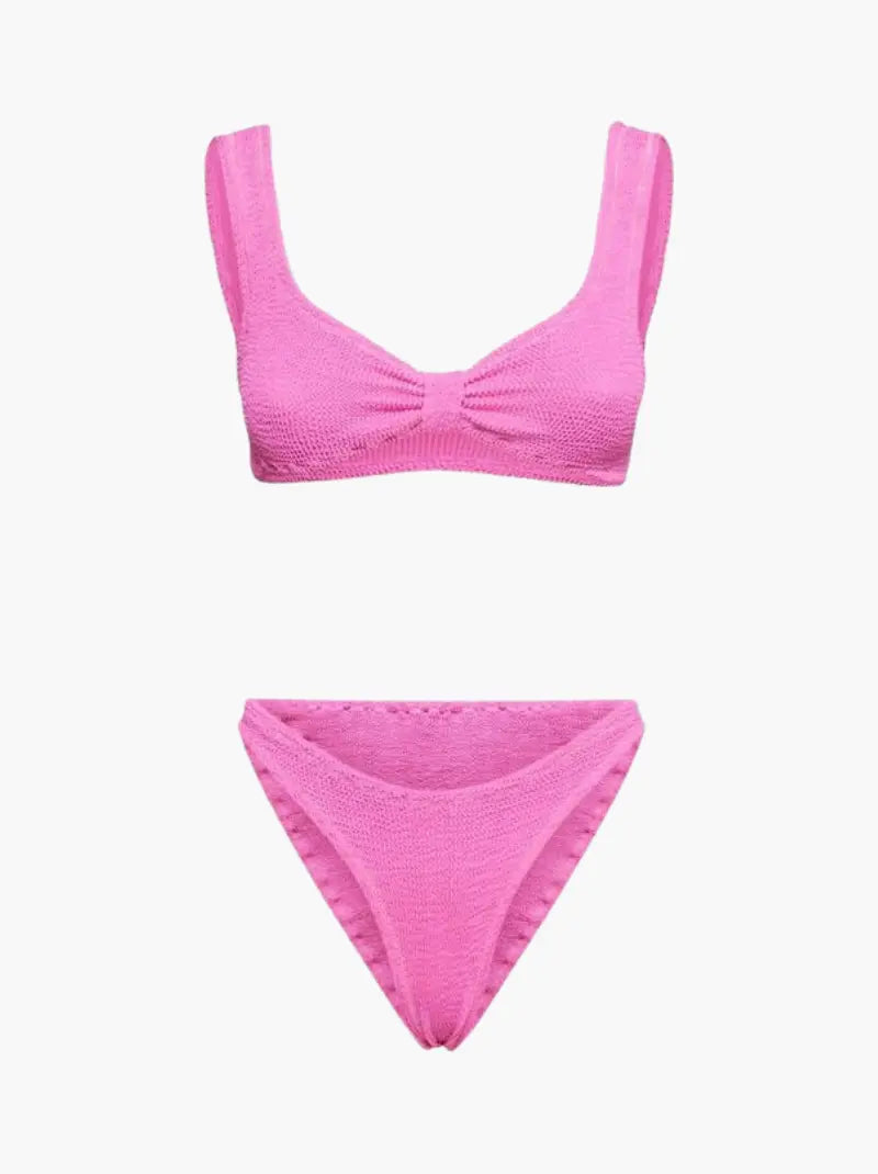 FJØRNA women's two-piece summer beach swimsuit in vibrant colors, featuring a stylish top and bottom for beach or pool.