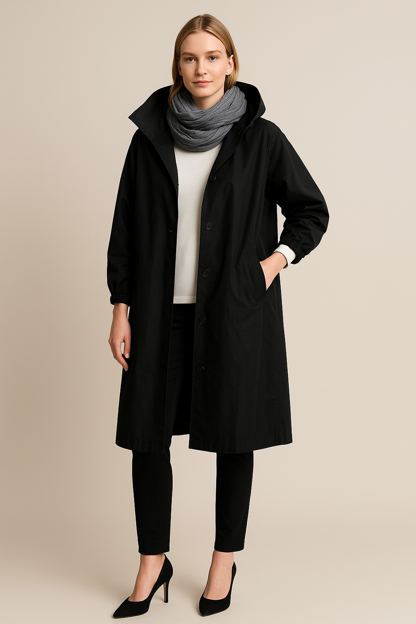 Hooded Black Trench Coat - 5