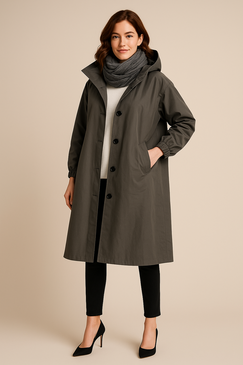 Hooded Black Trench Coat - 16