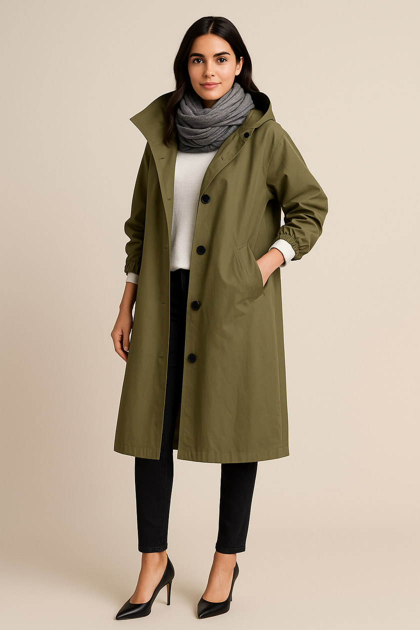 Hooded Black Trench Coat - 15