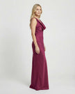 FJØRNA satin maxi dress for women with cowl neck, sleeveless, bodycon fit, evening silhouette, elegant and smooth fabric.