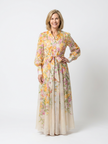 FJØRNA floral summer maxi dress for women with long sleeves, flowy fabric, perfect for warm weather and outdoor occasions.
