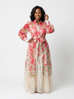 FJØRNA women's floral summer maxi dress with long sleeves, flowy fabric, perfect for warm weather and casual outings.
