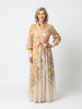 FJØRNA floral summer maxi dress for women with long sleeves, flowy fabric, perfect for warm weather and outdoor occasions.