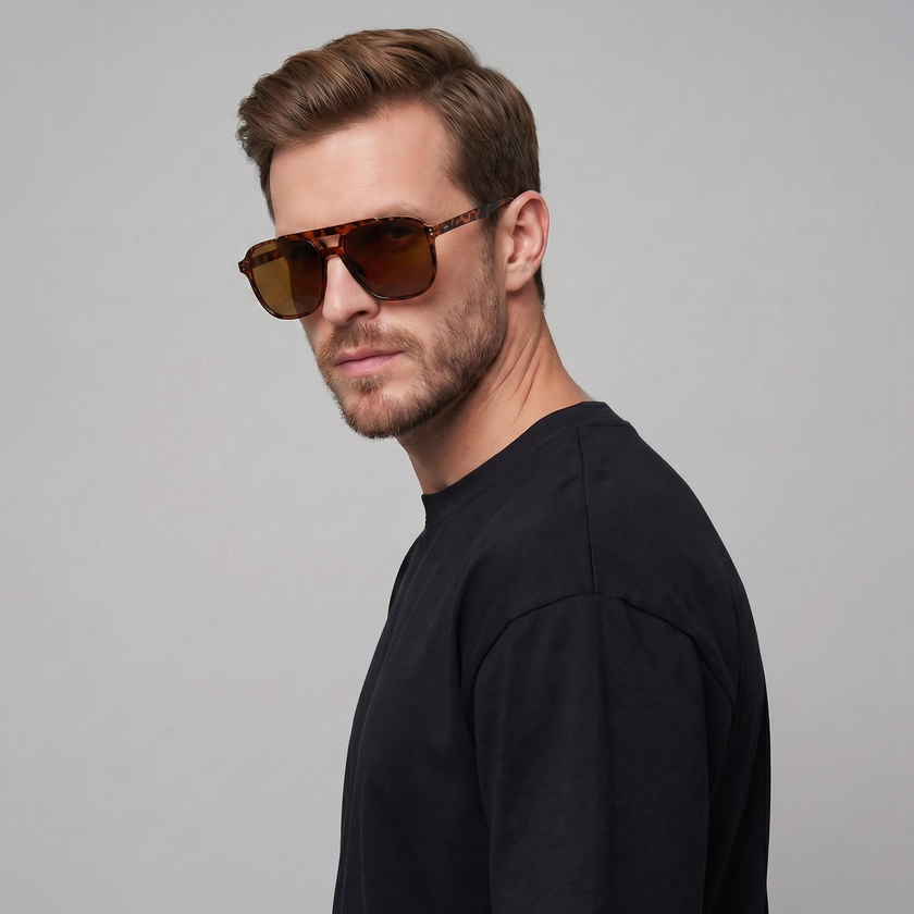 FJØRNA men's square sunglasses with one size fit, black frames, and dark tinted lenses, stylish and modern for everyday wear.
