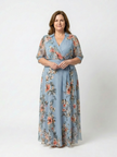 FJØRNA women's floral wrap summer maxi dress with a flowing silhouette and vibrant flower pattern, perfect for warm-weather wear.
