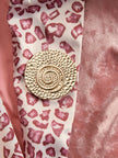 Pink leopard print velvet blazer with contrasting lapel from FJØRNA, featuring a tailored fit and stylish design.
