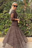 FJØRNA bohemian patterned V-neck mesh maxi dress with flowing fabric and intricate design, perfect for summer or casual occasions.