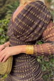 FJØRNA bohemian patterned V-neck mesh maxi dress with flowing fabric and intricate designs, perfect for summer or casual wear.