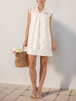 FJØRNA white lace summer dress, casual wedding dress with lightweight fabric and floral details, perfect for warm-weather occasions