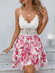 White sleeveless cutout sundress by FJØRNA featuring a flared hem and lace details, perfect for warm weather and outdoor occasions.