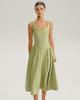 FJØRNA Sage Slip Midi Dress for Women with sweetheart neckline, woven polyester fabric, elegant and stylish for casual or formal occasions.