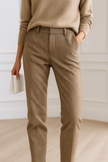 FJØRNA women's wool blend trousers with tailored fit and classic design, shown in neutral color, full length view.