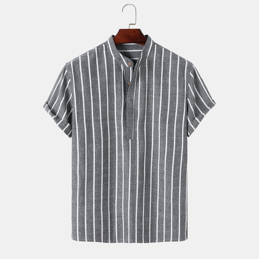Striped Print Short Sleeve Collar Shirt