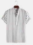 Striped Print Short Sleeve Collar Shirt