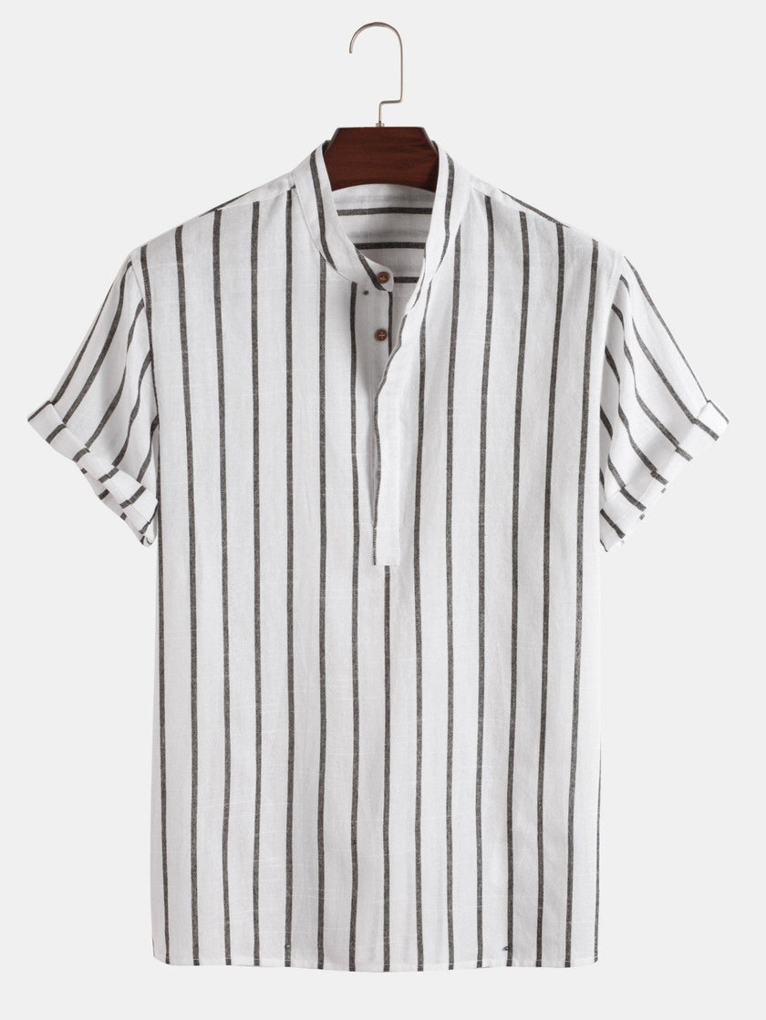 Striped Print Short Sleeve Collar Shirt