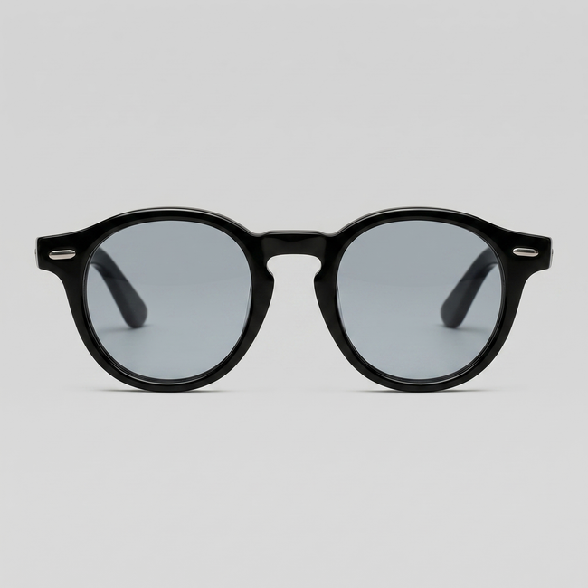 Men's round acetate sunglasses by FJØRNA featuring casual style and classic design, shown in a close-up image.